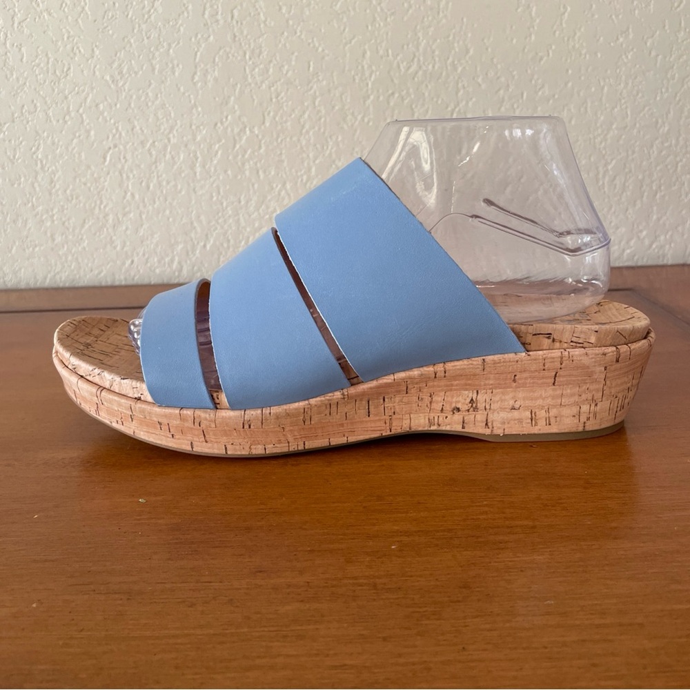 Kork-Ease Womens Menzie Slides Sandals Cork Wedge Heel Blue Leather Size 10M - Picture 2 of 16